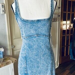 Woman’s Flattering Stressed Denim Sleeveless Dress